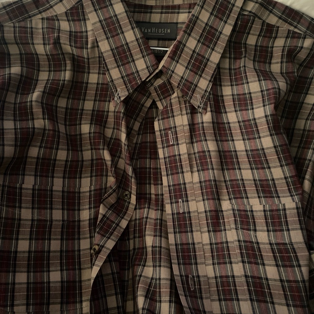 Van Heusen Red and Black Casual Button Down Shirt